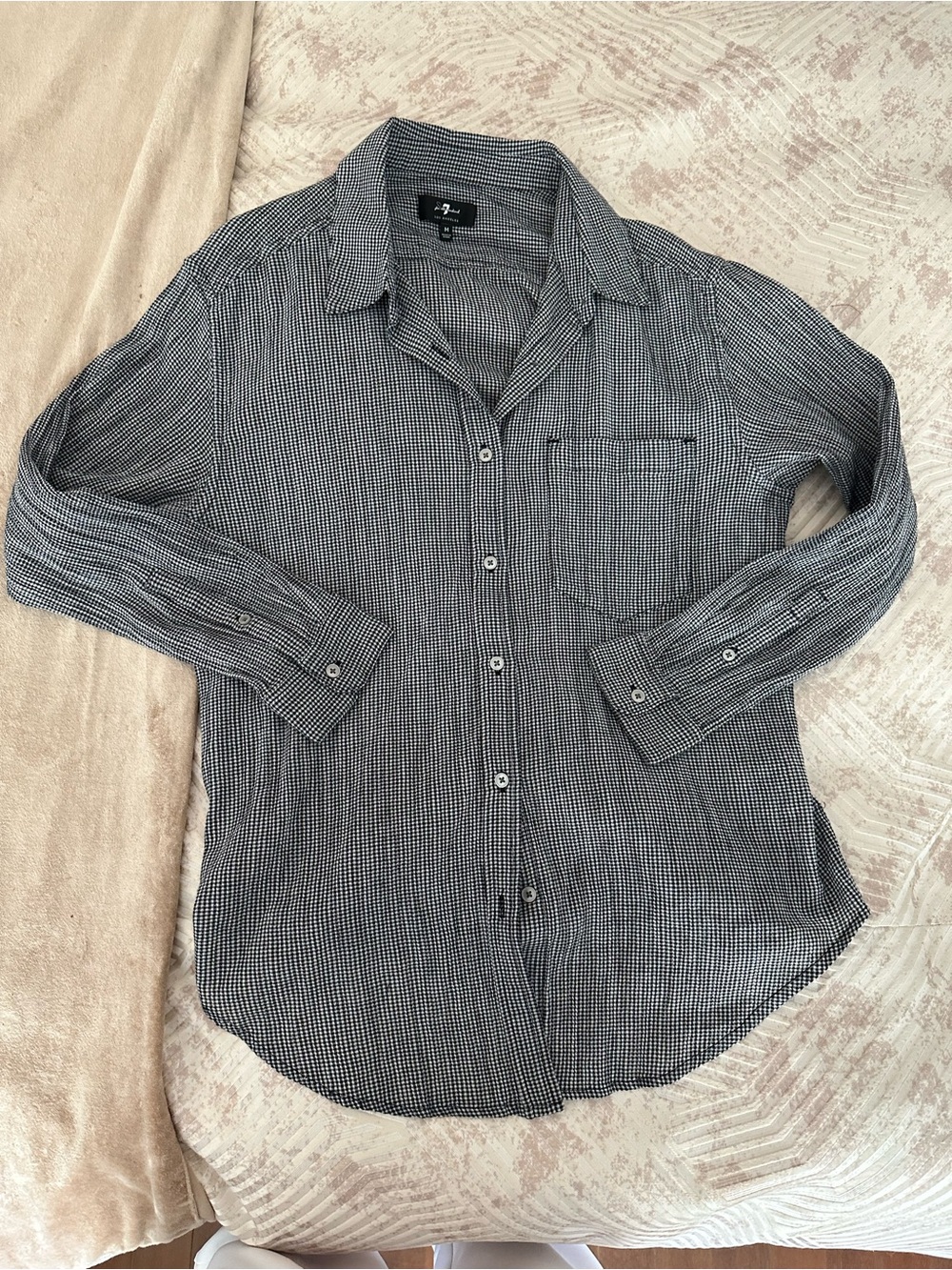 7 For All Mankind Black and White Check Button-Down Shirt